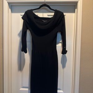 NWOT White House Black Market Off Shoulder Black Sweater Dress M (307)